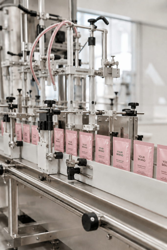 Produzione e riempimento di sachet monodose cosmetici su linee industriali OPAC